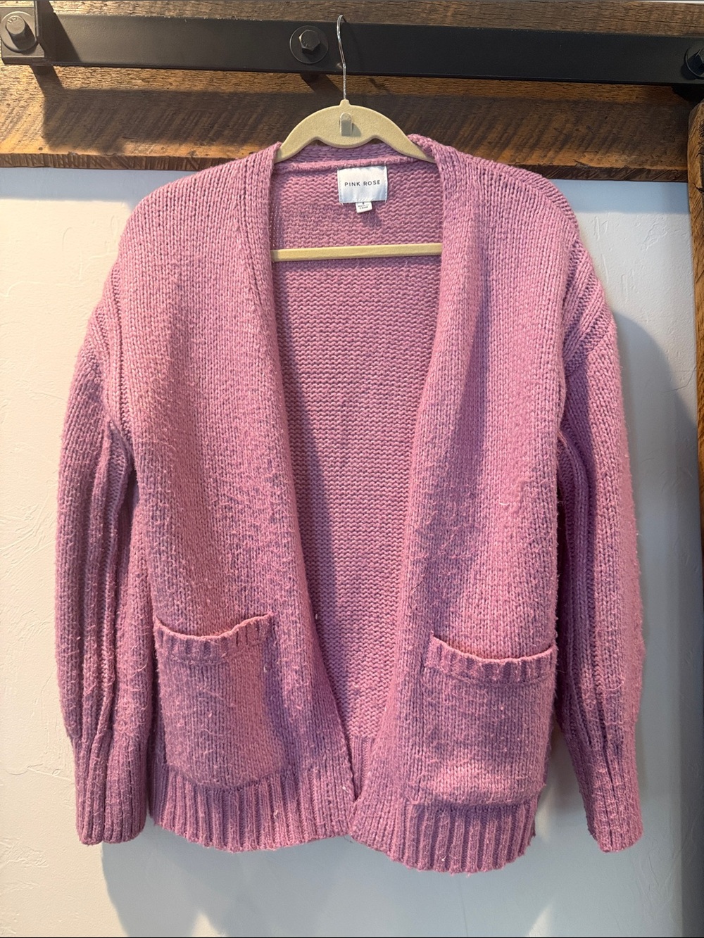 Pink Rose Dusty Pink Open Cardigan with Front Pockets